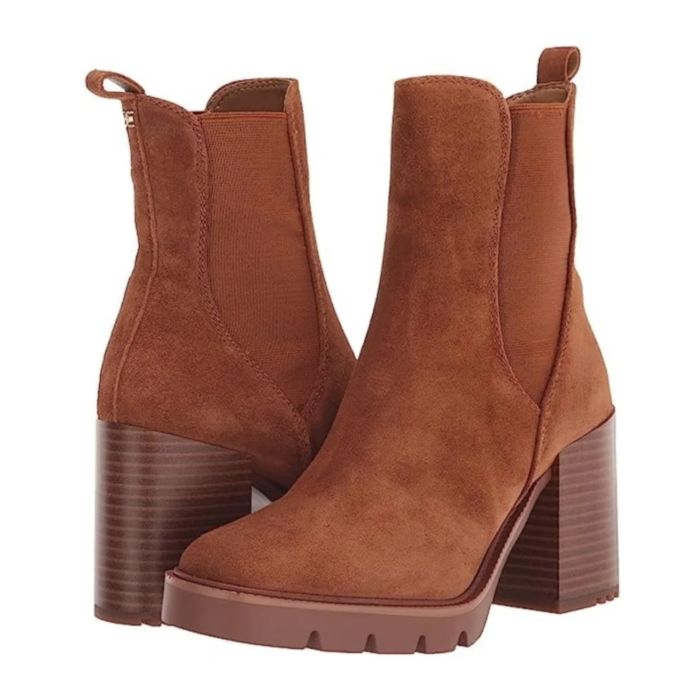 Sam Edelman Suede LEATHER Chelsea Pull On Lug Boots Booties 10.5 M Caramel Brown